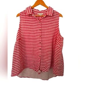 Terra & Sky Red and White Sleeveless Button Down Shirt Size 0X And 2X